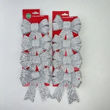 Winter Wonder Lane Silver Shiny Christmas Bows Non Glitter 8 Total 