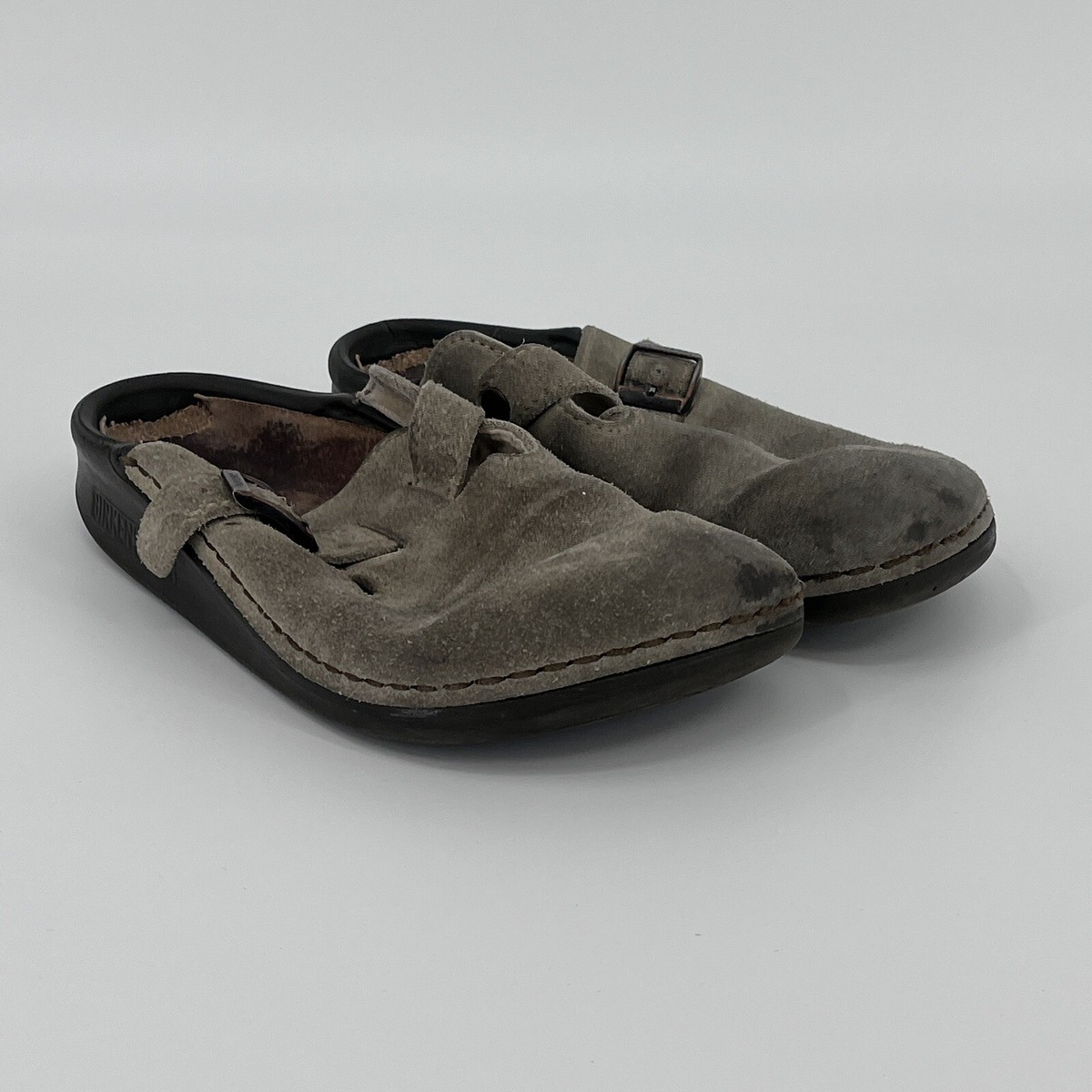 【新品 未使用】BIRKENSTOCK TATAMI Elbe 26.5 Birkenstock Tatami Beige Suede Buckle Slip-On Clog Sandals
