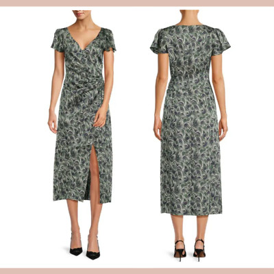 NEW $395 CINQ À SEPT [ 2 ] Kacydie Swirl Print Flutter Sleeve Midi Dress #U1262