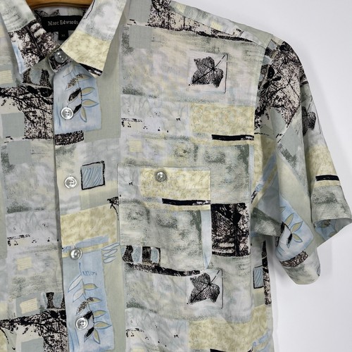 Camisa Marc Edwards Para Hombres XL Extra Grande Gris Estampado Hawaiano Rayón - Imagen 3 de 4