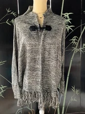 Ethereal by Paper Crane Women’s Gray Long Fringe Sweater Cardigan Size Small