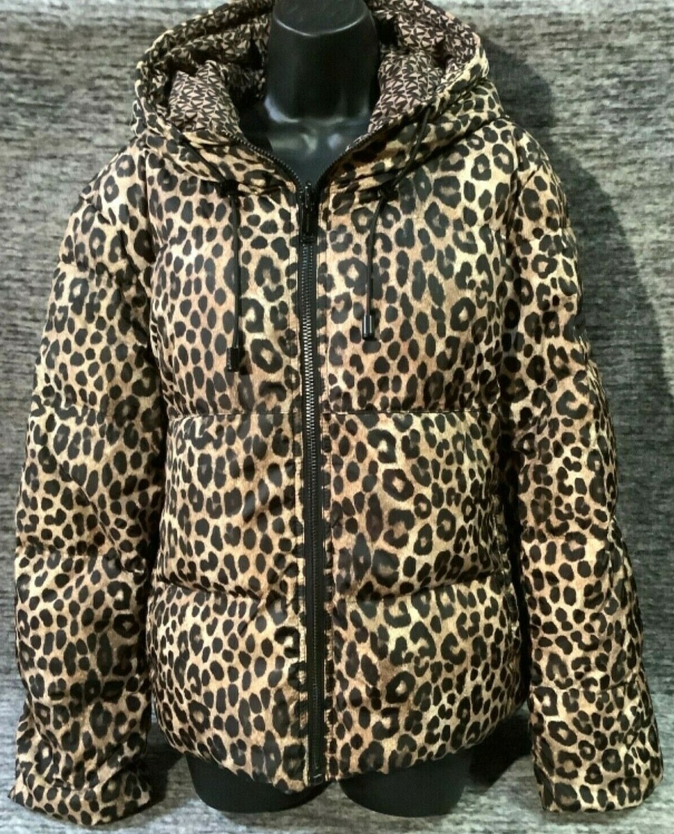 Michael Kors Leopard Reversible Quilted Puffer Hooded Jacket Michael Kors Leopard Reversible Quilted Puffer Hooded Jacket