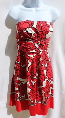 Women's DONNA RICCO  Strapless Cocktail Dress - Red, Wh & Blk Sz 10 - NEW