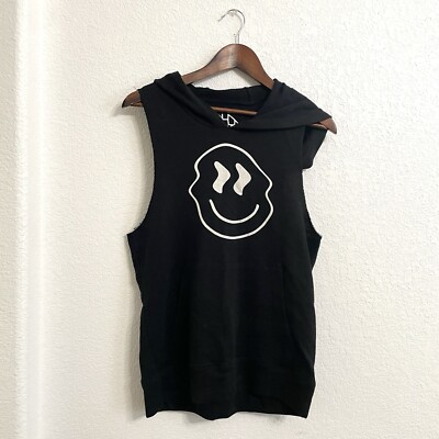 Chaser Womens Shirt Sleeveless Sweatshirt Black Smiley Daze Hooded Size Small