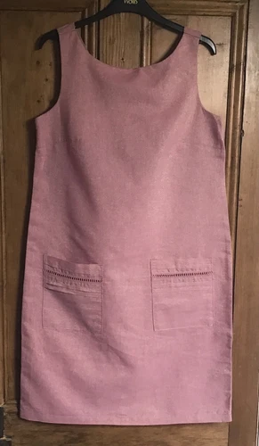 Brand New Women's Next Pink Linen Blen Sparkle Pocket Dress Size 10-16