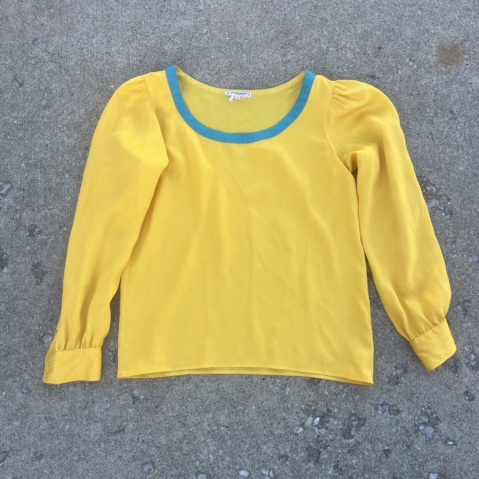 Camicia di seta Yves Saint Laurent Rive Gauche taglia 38 vintage giallo blu YSL vedi foto