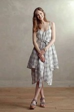 NEW Anthropologie Holding Horses Blue White Plaid Belmar Dress $118 XS/S