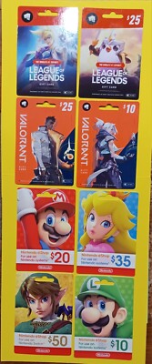  8 COLLECTOR'S CARDS '' VALORANT & NINTENDO CARDS '' NO MONEY ON THESE CARDS~ NEW