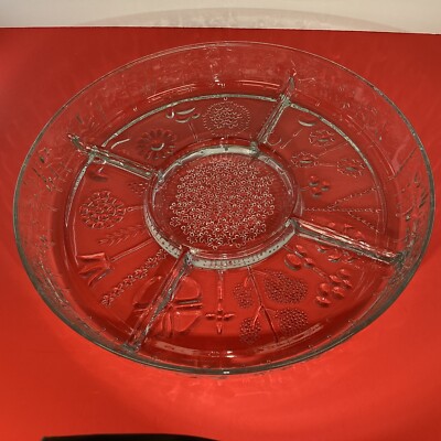 Littala Glass Flora Oiva Toikka Finland Large Platter Divided Chip Veggie MCM 