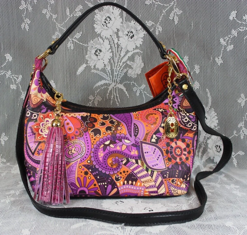 Bolso Hobo Marino Orlandi Italiano, Multicolor Cuero Cachemira, Eslinga, Cartera - Nuevo con Etiquetas