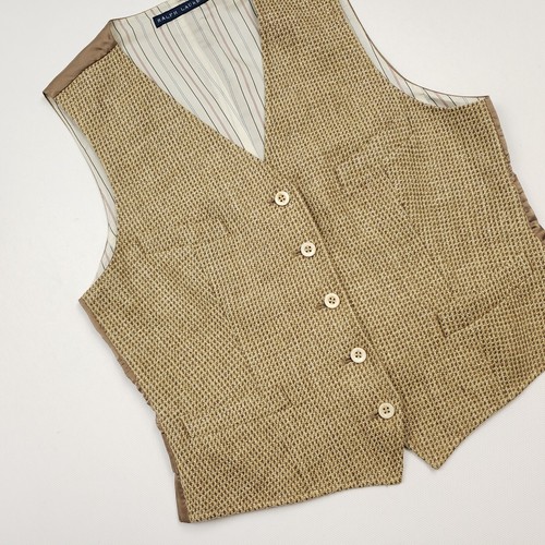 Ralph Lauren Waistcoat Women 10 Linen Silk Tweed Suit Vest Beige Button Up - Picture 6 of 11