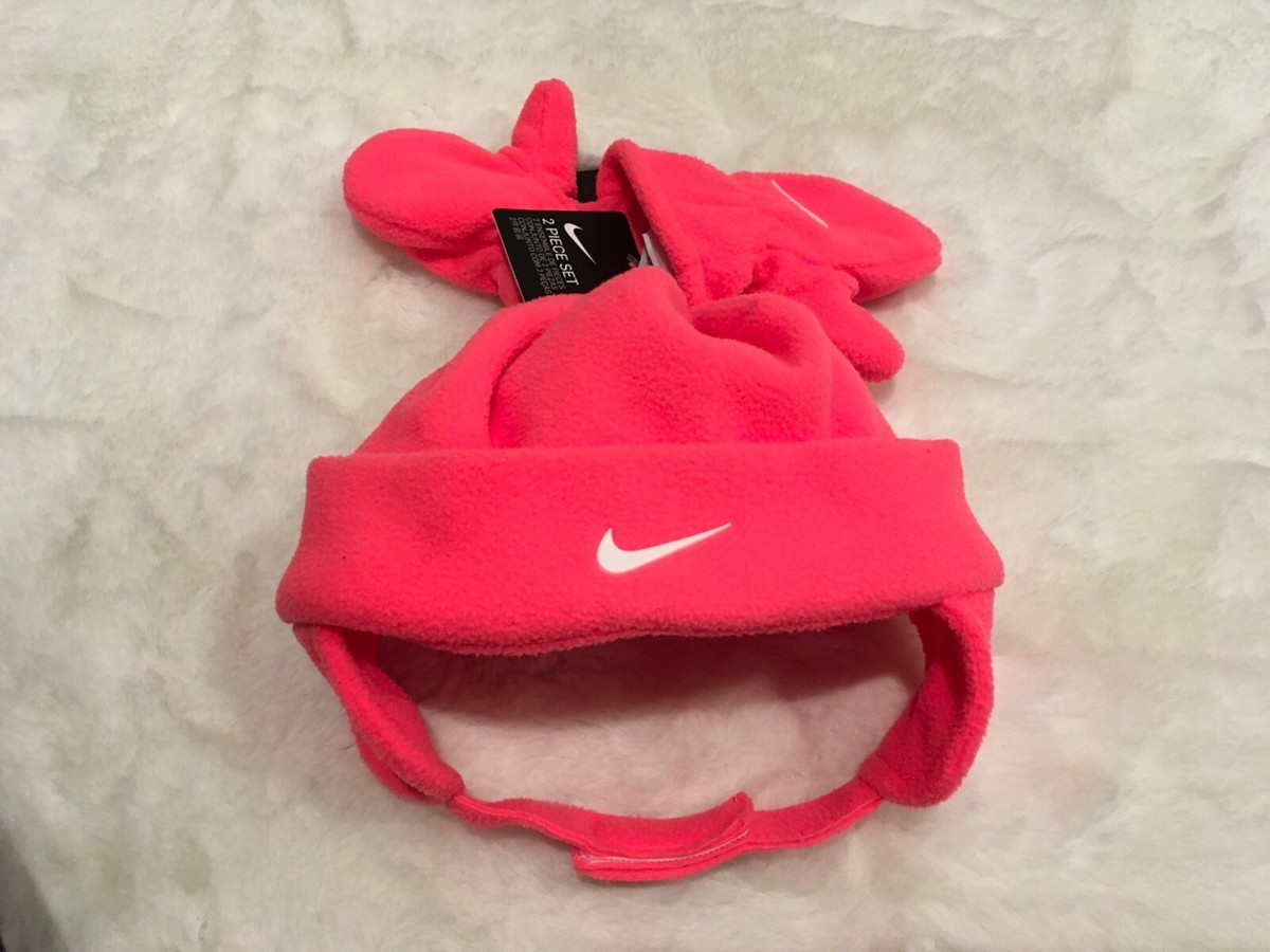 Nike Baby Fleece Chin Strap Trapper Hat and Mittens Piece Set