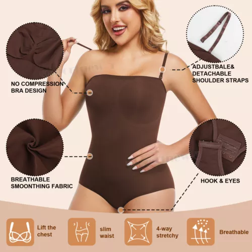 Body donna modellante a compressione senza spalline modellante controllo pancia tubetop - Foto 29 di 42