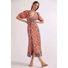 Anthropologie Women's Floral Print Midi Dress Boho New With Tags Size 10 Medium