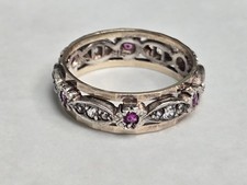 9ct Gold & Silver Eternity Ring Spinel Stones Vintage Style Size M