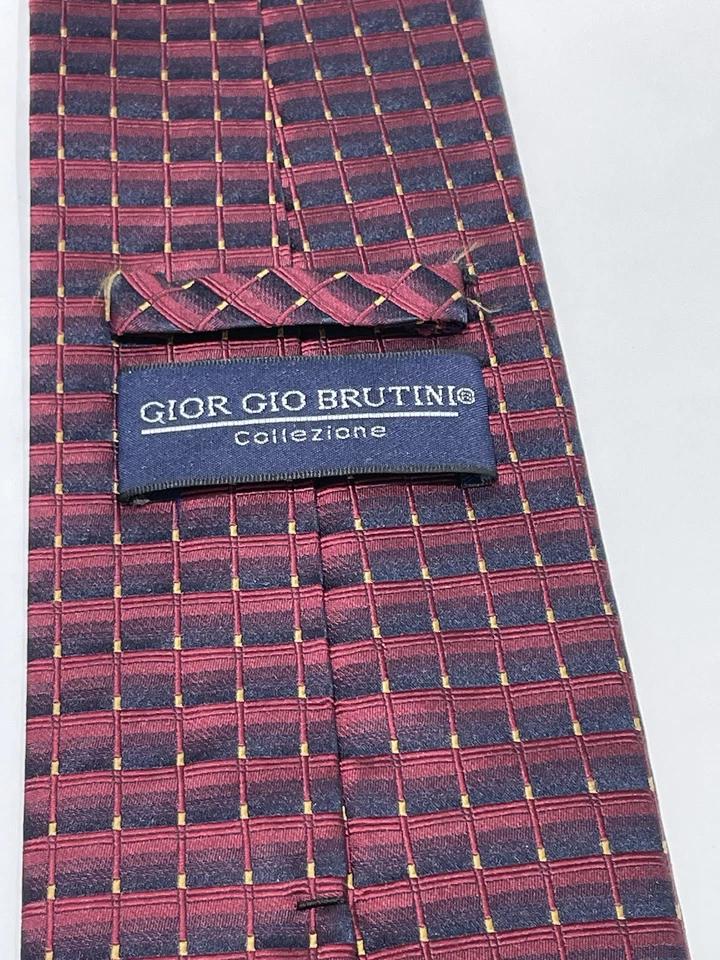Corbata Giorgio Brutini 100 % seda clásica 58” borgoña negra geométrica para hombre Foto 3 de 4