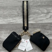 lululemon athletica Dual Pouch Never Lost Keychain Black Wristlet with Gold