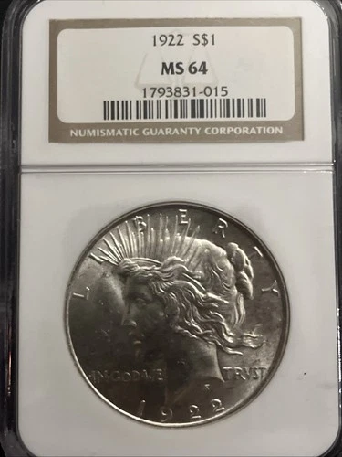 1922 PEACE SILVER DOLLAR MS64 NGC BROWN LABEL
