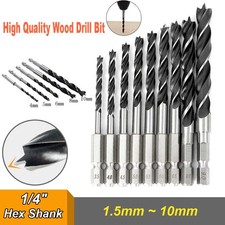 HSS Wood Drill Bit 1.5mm-10mm Spur Brad Point Twist Drill Hex Shank Woodworking