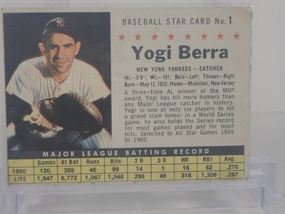 1961 Post - Yogi Berra #1 Hand Cut