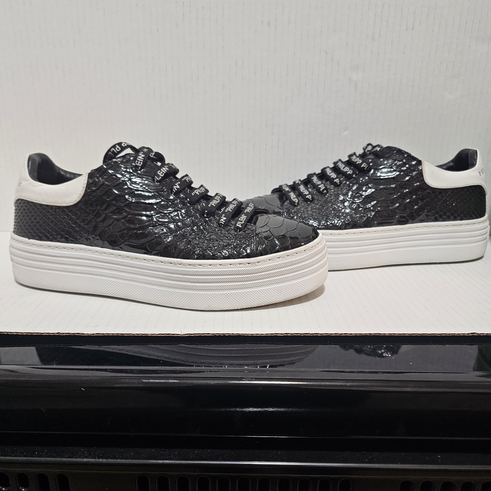 Phillip Plein Black White Python Embossed Leather… - image 1