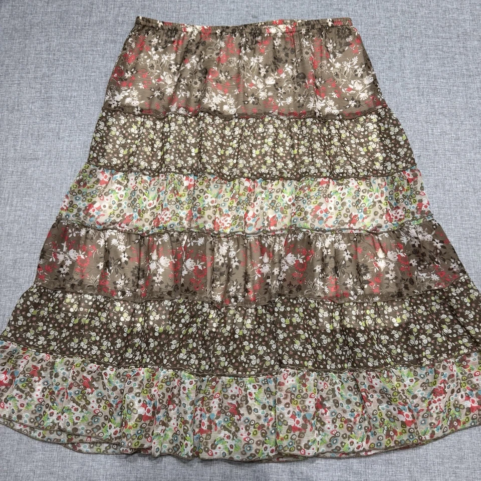 Falda Boho Midi Christopher & Banks XL En Niveles Floral Gasa Pradera Campesina Foto 2 de 4