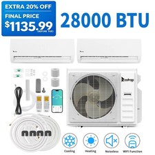 28000 BTU 2 Zone AC Ductless Mini Split Air Conditioner & Heat Pump 12K+12K BTU
