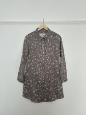 Brakeburn light Brown Shirt Dress Cotton Size 8 white Birds MIDI Length