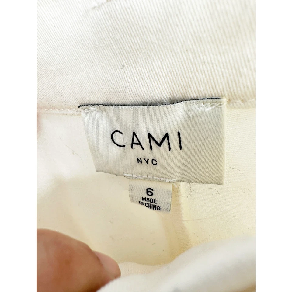 Pantalones Cami NYC para mujer algodón imitación perla acento tiro alto pierna ancha blancos talla 6 Foto 3 de 4