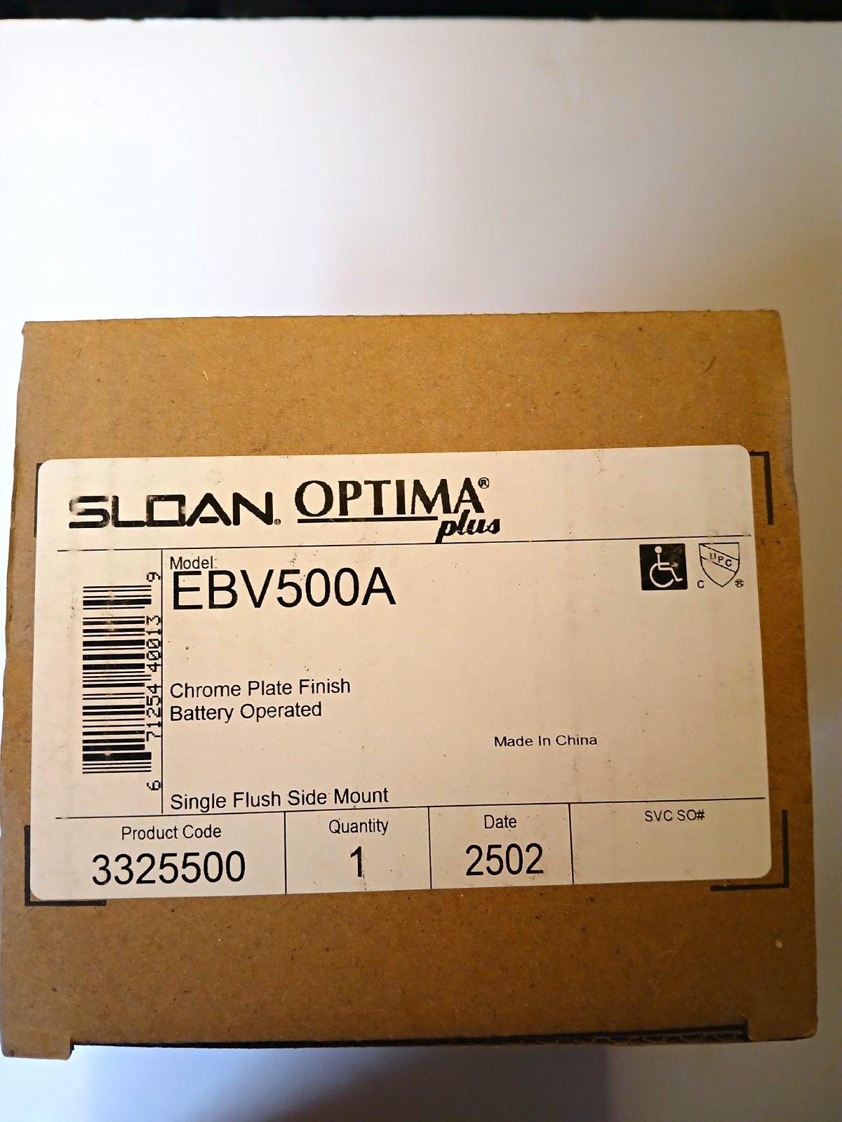 Sloan Optima Plus EBV500A Battery Operated Automatic Single Flush Side Mount