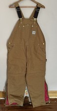 CARHARTT Brown Duck Quilt Lined Insulated Bib Overalls 44 x 30
