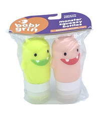 Baby Grin Monster Squeezy Condiment Bottles Silicone 60ml Pink/Yellow 2 Pack New