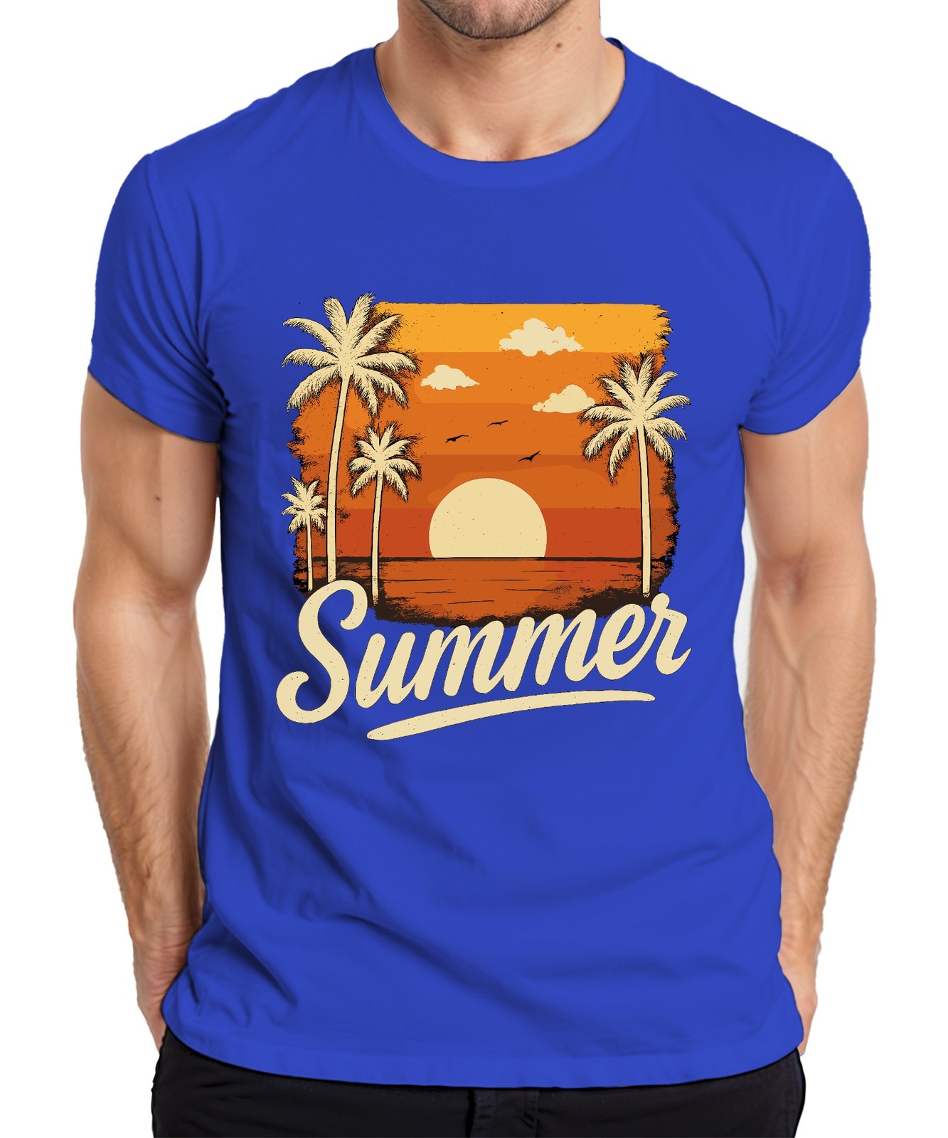 Summer Sunset Palm Trees Retro Vintage Beach Holiday Sea Mens T-Shirt
