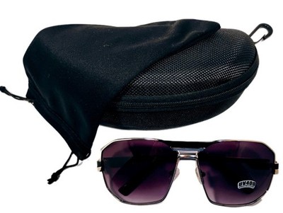 Square Aviator Sunglasses With Black And Gold Frame And Gradient Maroon Lenses.