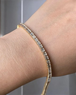 6 Ct Baguette Simulated Diamond Women's Tennis Bracelet 14K Yellow Gold Plated