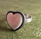 Vtg Navajo 925 Sterling Silver Pink Conch Heart Rope Accent Adjustable Ring 7