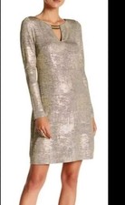 Vince Camuto Gold Shimmer Keyhole Dress Size 12 Gold Hardware