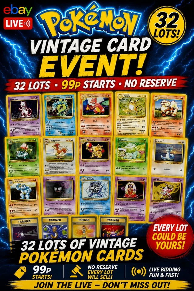 Pokémon Cards - Raw Vintage - 99p starts - 1998 TCG - 32 lots up for grabs