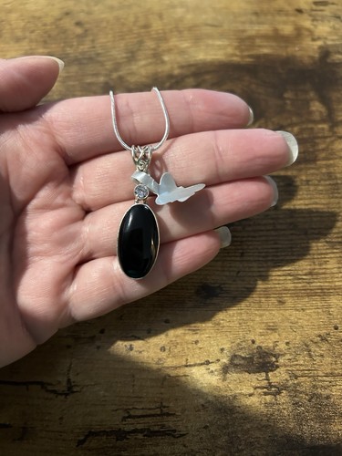 Brandneu Natürlicher Onyx & CZ 925 Gestempelt Oval Anhänger & 20 Zoll 925 Gestempelt Kette - Bild 5 von 20