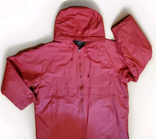 Misty Harbor Red Rain Coat Jacket Large Rubberized Hooded Fleece Quilt Lined Vtg - Picture 18 of 24