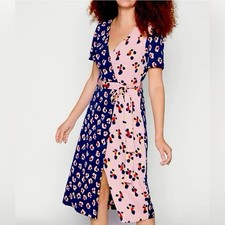 BCBGeneration Dress Blue Leopard Multicolor Wrap Women’s Mid Calf Size Large