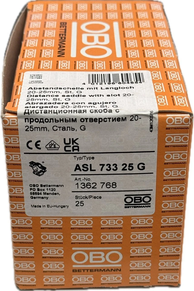 25x OBO BETTERMANN 1362768 Abstandschelle mit Langloch ASL 733 25 G