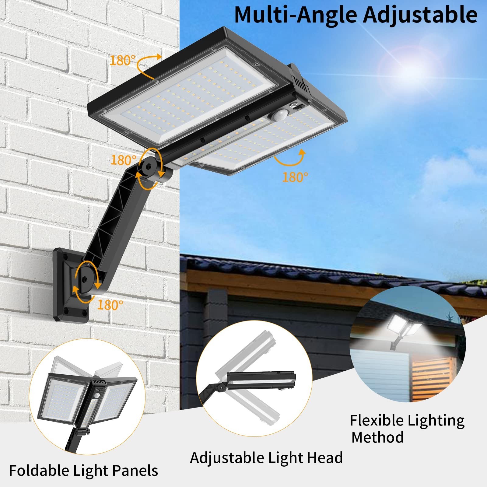 Solar Street Lights Outdoor Waterproof Solar Powered Security Light with Moti...