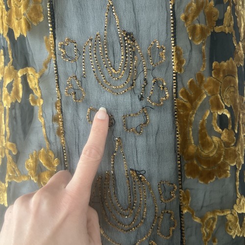 Vintage 20er 30er Jahre Brokat Pailletten Straußen Kleid Samt Flapper Perlen Antik - Bild 6 von 24