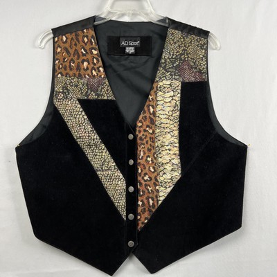 Western Vest Patchwork Suede Tapestry AD Sport Women's Sz 1X Black Snap Up