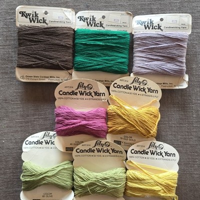 Kwik Wick & Lily Candle Wick Yarn Lot 100% Cotton 8 Solid Colors Embroidery