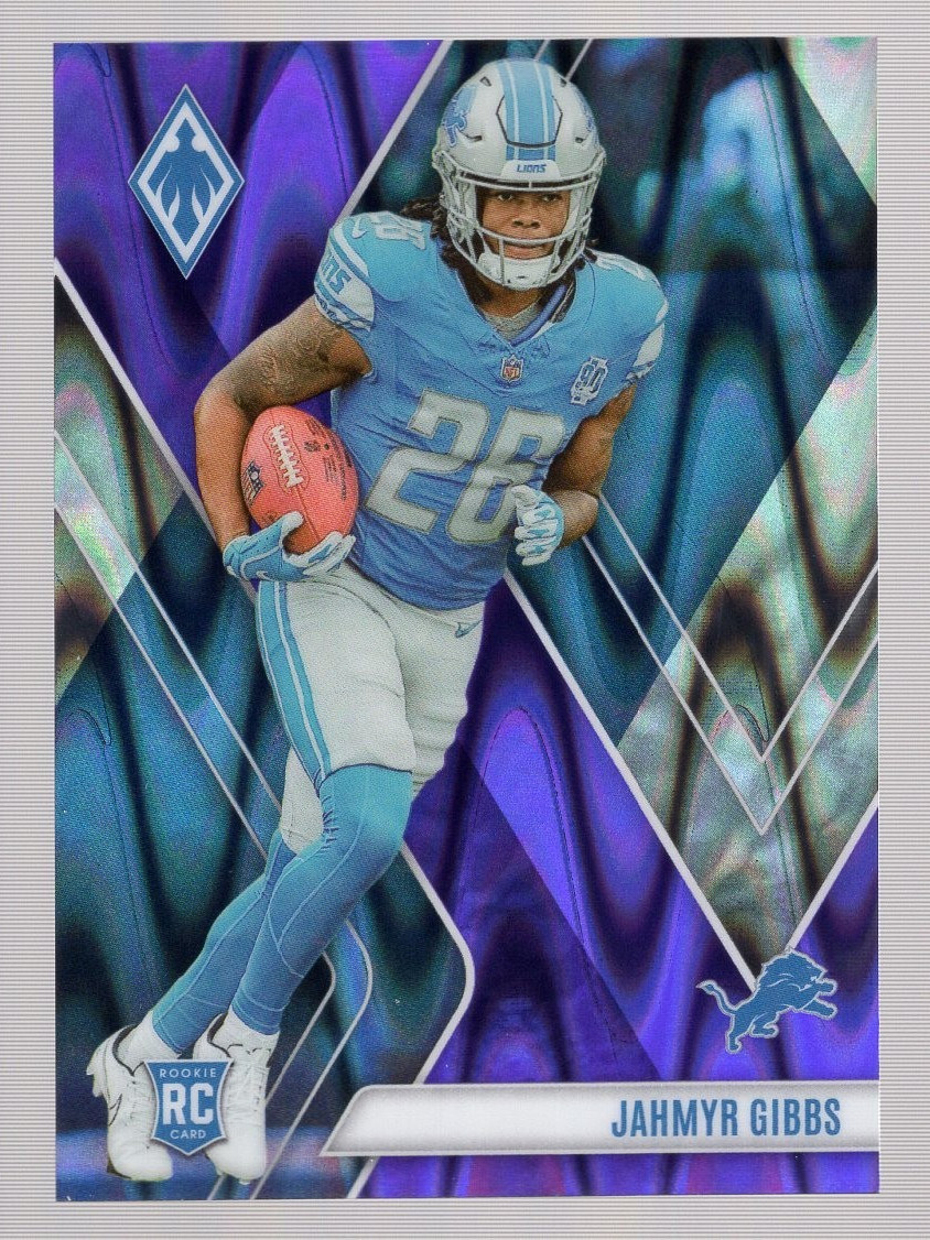 JAHMYR GIBBS 2023 PANINI PHOENIX PURPLE SEISMIC RC #068/125 **LIONS** #105