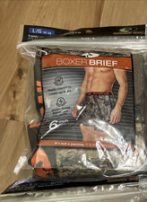 Mossy Oak Camo Boxer Brief 6'' thigh length Moisture Wicking Lg 2 Pair 36-38  