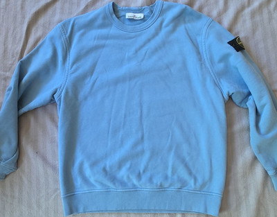 Stone Island Men's Blue Cotton Fleece Logo Crewneck Pullover Sweatshirt M