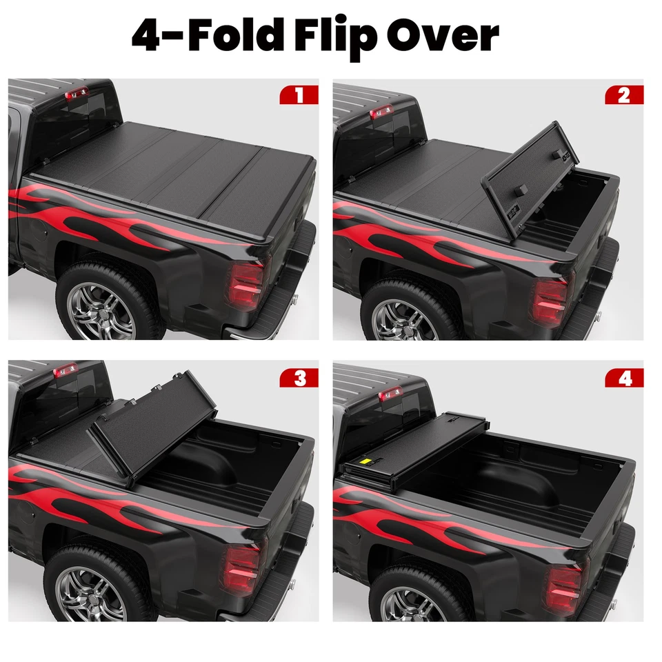 6.5FT 4-Fold FRP Truck Bed Tonneau Cover For 1988-2002 Chevy GMC C/K1500 2500 — 第 2/4 张图片